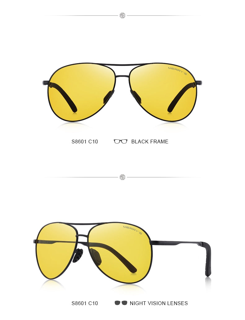 Designer Men's Classic Pilot Polarized Driving Shield Night Vision Sunglasses UV400 The Clothing Company Sydney