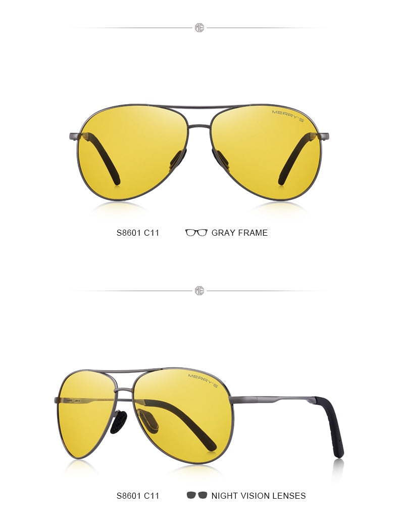 Designer Men's Classic Pilot Polarized Driving Shield Night Vision Sunglasses UV400 The Clothing Company Sydney