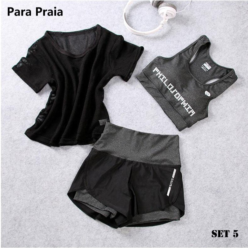 3 Piece High Waist Three Piece Yoga Set Sportswear for Women Sports Bra Fitness Clothing Women Sports Shorts Gym Workout Crop Top Women The Clothing Company Sydney