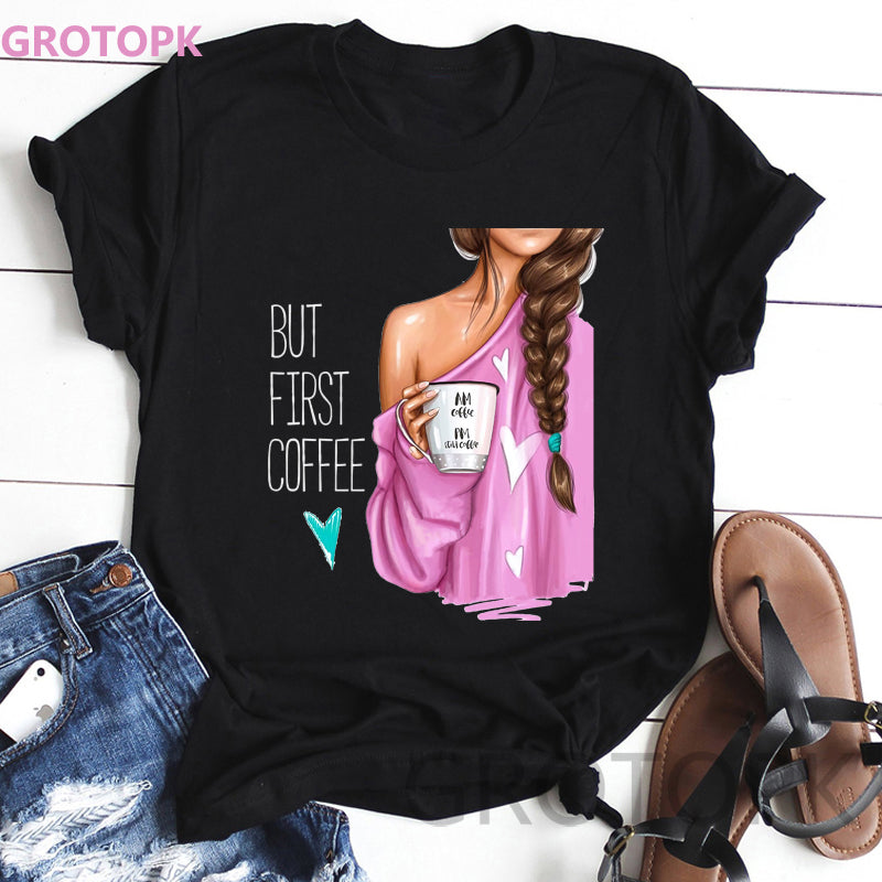 BUT FIRST COFFEE Print Funny T Shirts Women's Street wear Polyester Tee Shirt The Clothing Company Sydney