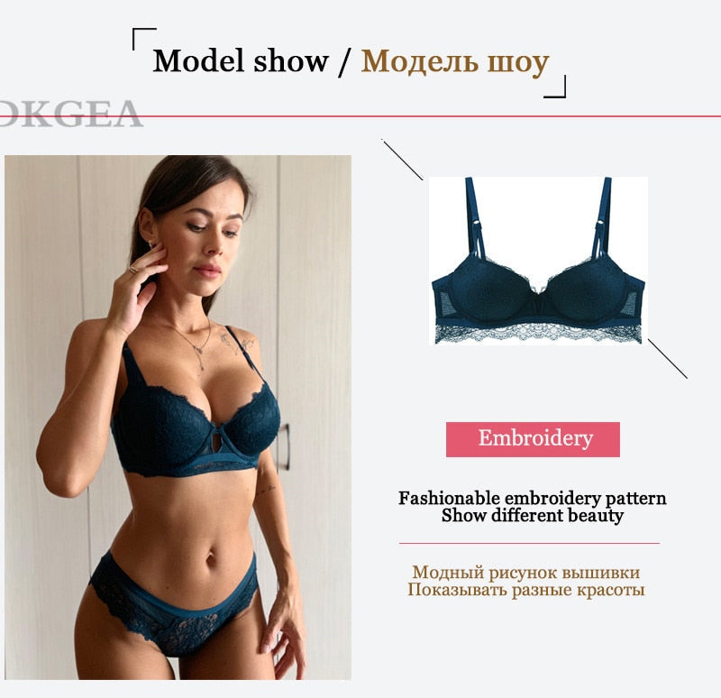 2 Piece Lace Bra and Panties Push Up Brassiere Sexy Underwear Set Cotton Thick Bras Embroidered Women Lingerie Set The Clothing Company Sydney