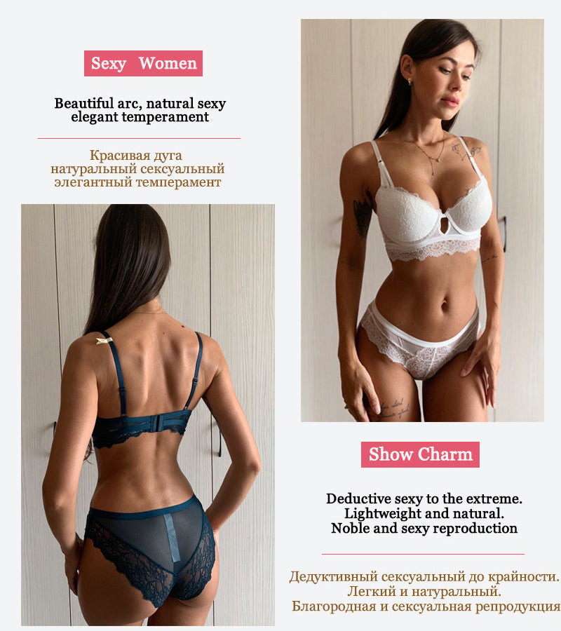 2 Piece Lace Bra and Panties Push Up Brassiere Sexy Underwear Set Cotton Thick Bras Embroidered Women Lingerie Set The Clothing Company Sydney