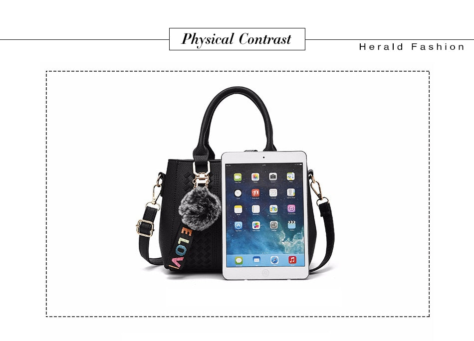 Embroidery Handbags with Fur Ball Designer PU Leather Shoulder Messenger Bag Office Crossbody Tote Bag Female Purse Handbag The Clothing Company Sydney