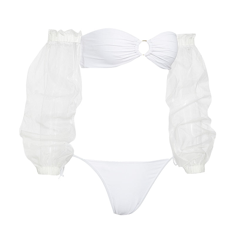 2 Piece High waist Ruffle swimsuit female swimwear women Off shoulder retro bathing suit with skirt Bikini Set The Clothing Company Sydney