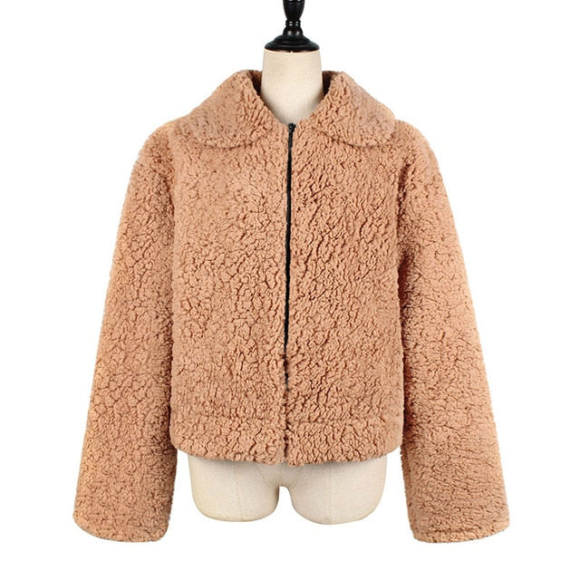 Faux Fur Coat Autumn Elegant Loose Thin Outwear Zipper Overcoat Teddy Jacket The Clothing Company Sydney