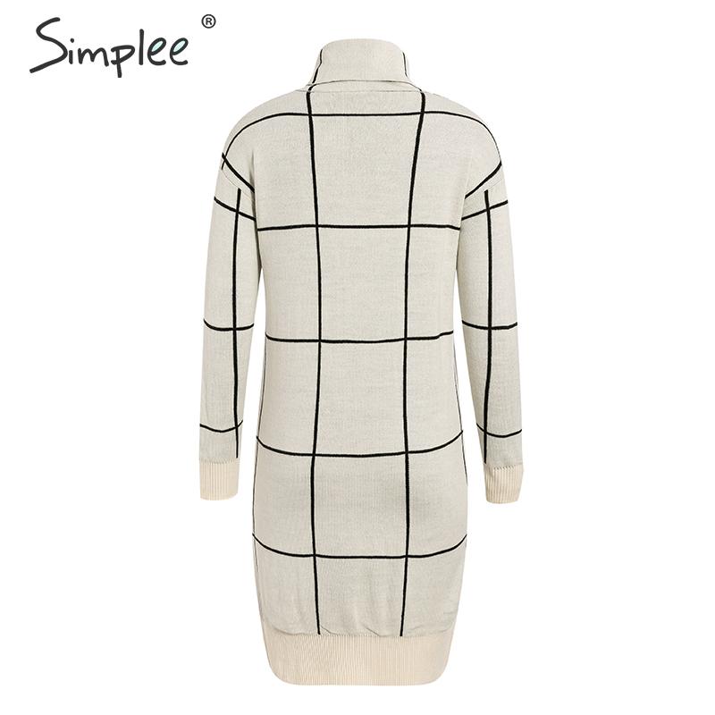 Elegant knitted Long sleeve turtleneck plaid Winter straight chic pullover sweater dress The Clothing Company Sydney