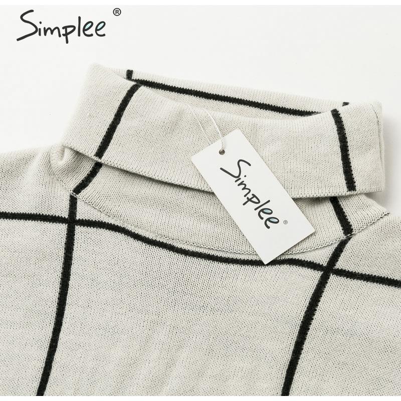 Elegant knitted Long sleeve turtleneck plaid Winter straight chic pullover sweater dress The Clothing Company Sydney