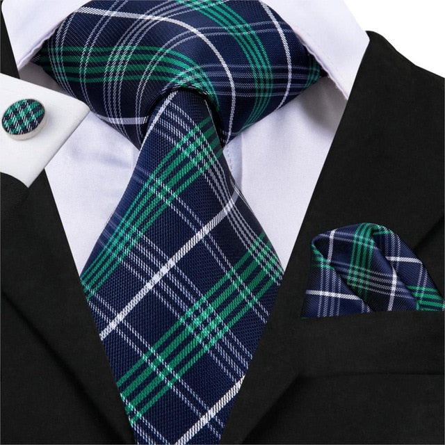 3 Piece Business Classic Blue Black Striped Solid Men's 3.4" Brand Necktie Pocket Square Cufflinks Wedding Party Silk Tie Set The Clothing Company Sydney