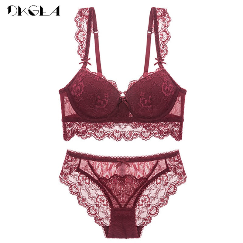 2 Piece Cotton Blue Sexy Bra Set Push up Thick Brassiere Lace Embroidered Brief Lingerie Underwear Set The Clothing Company Sydney