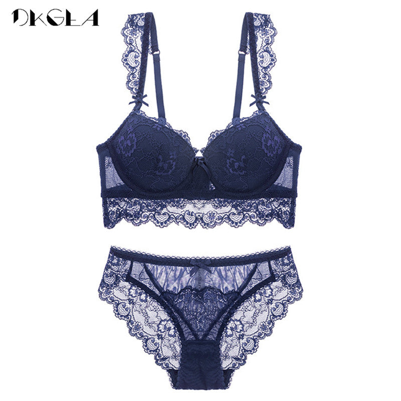 2 Piece Cotton Blue Sexy Bra Set Push up Thick Brassiere Lace Embroidered Brief Lingerie Underwear Set The Clothing Company Sydney
