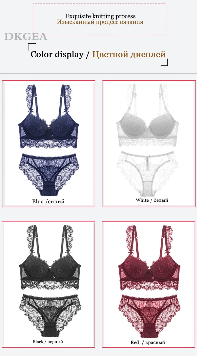 2 Piece Cotton Blue Sexy Bra Set Push up Thick Brassiere Lace Embroidered Brief Lingerie Underwear Set The Clothing Company Sydney