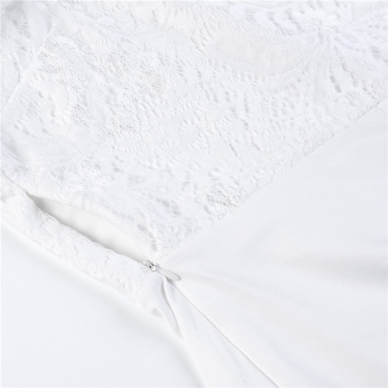 Fancy summer fall off shoulder playsuit jumpsuit long sleeve sheer lace patchwork hollow bandage skinny Outfit set The Clothing Company Sydney