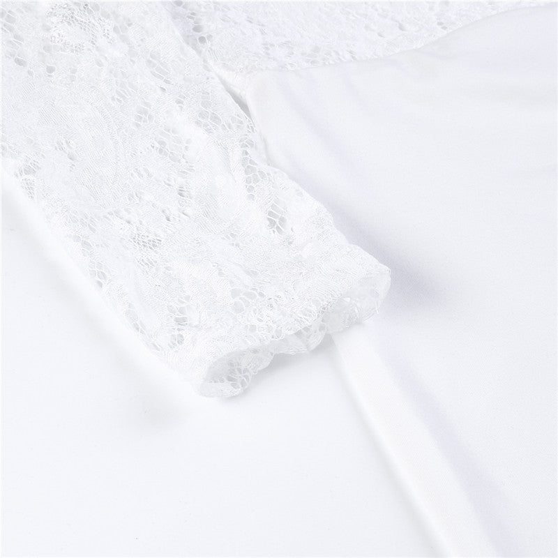 Fancy summer fall off shoulder playsuit jumpsuit long sleeve sheer lace patchwork hollow bandage skinny Outfit set The Clothing Company Sydney