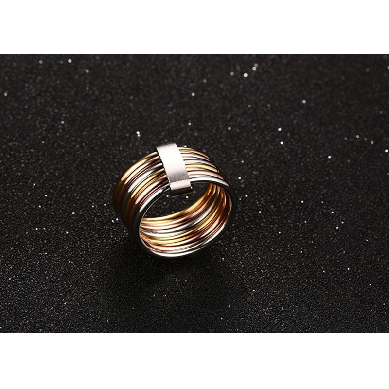 Fashion 6 Plain Bands Interlocked Stacked Wide Statement Cocktail Rings for Women Three Colors Femme Ring Set The Clothing Company Sydney