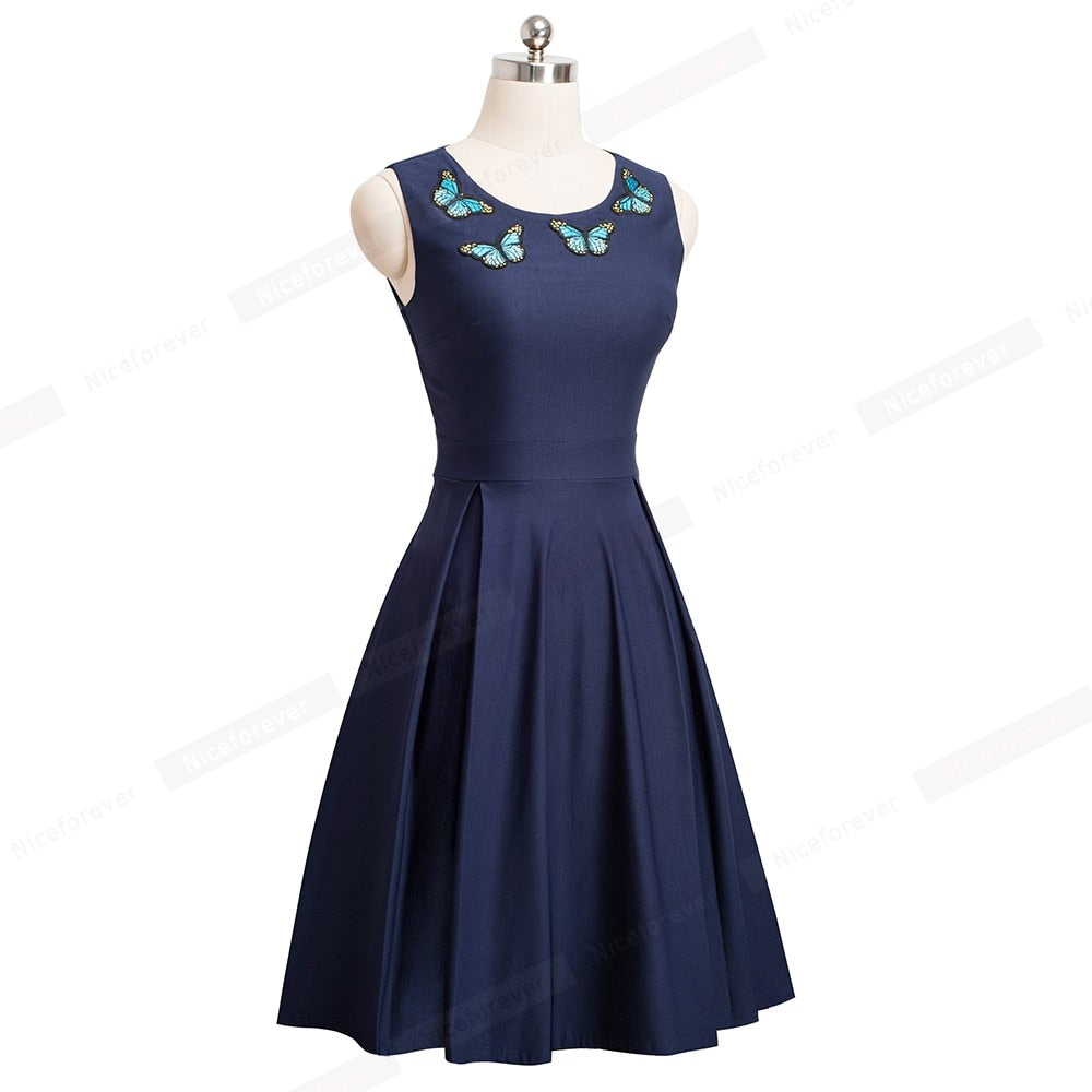 Elegant Embroidery Butterfly Sleeveless A-Line Business Party Women Flare Dress The Clothing Company Sydney