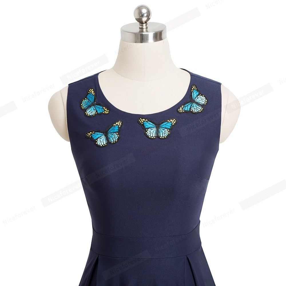 Elegant Embroidery Butterfly Sleeveless A-Line Business Party Women Flare Dress The Clothing Company Sydney