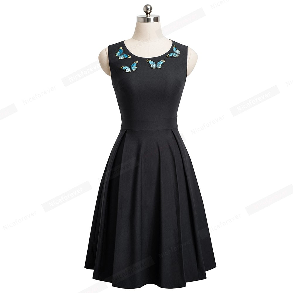 Elegant Embroidery Butterfly Sleeveless A-Line Business Party Women Flare Dress The Clothing Company Sydney