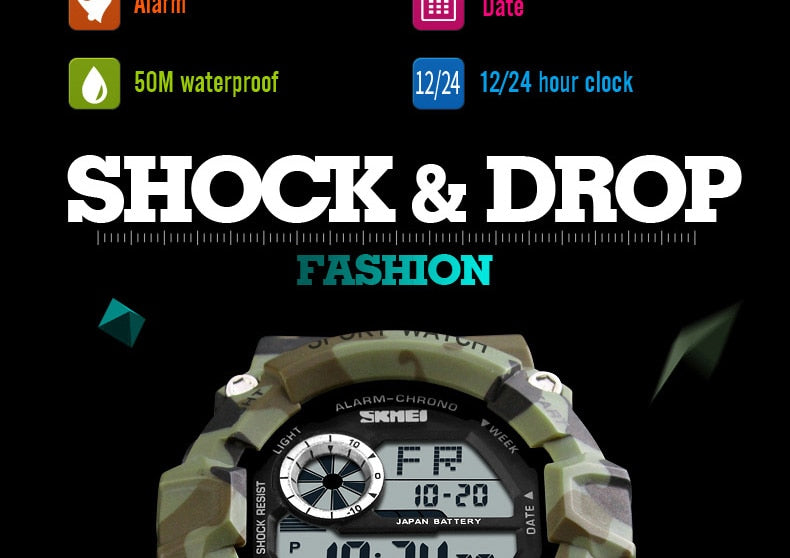 Men's Outdoor Sport Alarm Clock 5Bar Waterproof Military LED Display Shock Digital Watch The Clothing Company Sydney