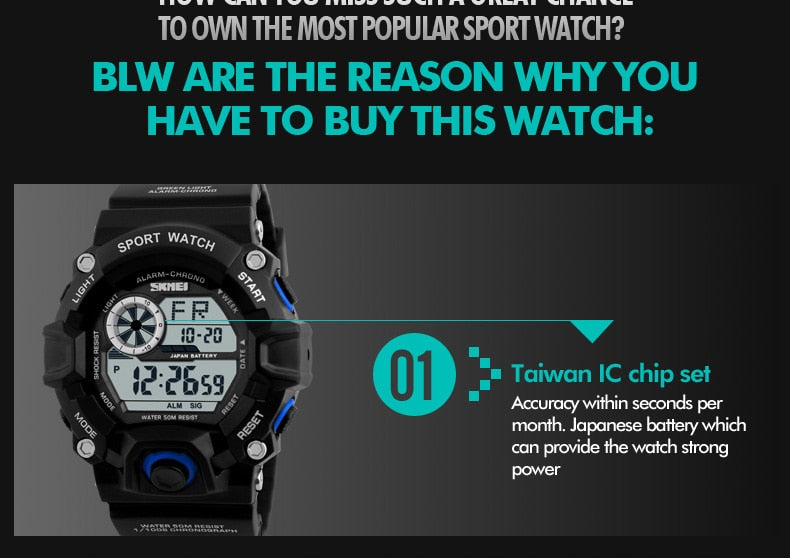Men's Outdoor Sport Alarm Clock 5Bar Waterproof Military LED Display Shock Digital Watch The Clothing Company Sydney
