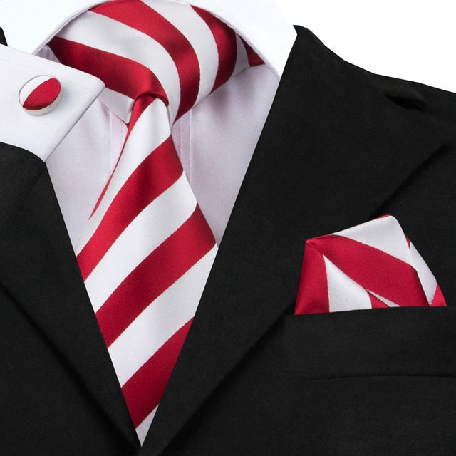 3 Piece Business Classic Blue Black Striped Solid Men's 3.4" Brand Necktie Pocket Square Cufflinks Wedding Party Silk Tie Set The Clothing Company Sydney