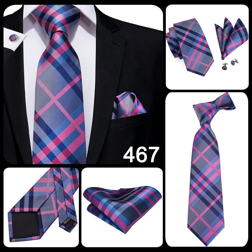 3 Piece Business Classic Blue Black Striped Solid Men's 3.4" Brand Necktie Pocket Square Cufflinks Wedding Party Silk Tie Set The Clothing Company Sydney
