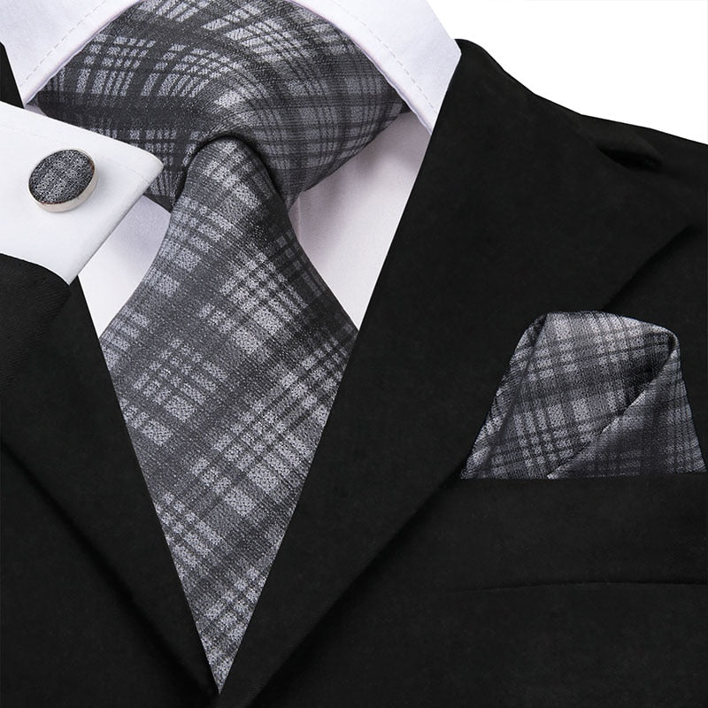 3 Piece Business Classic Blue Black Striped Solid Men's 3.4" Brand Necktie Pocket Square Cufflinks Wedding Party Silk Tie Set The Clothing Company Sydney
