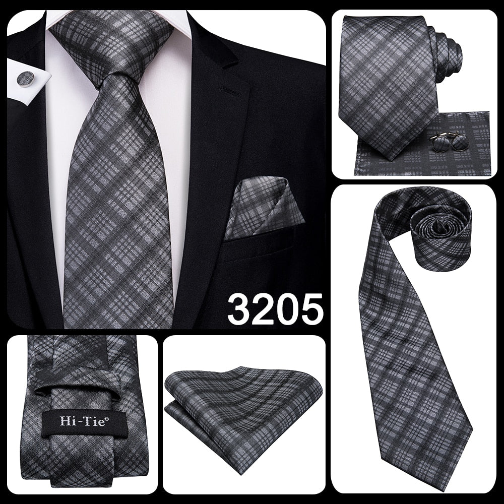 3 Piece Business Classic Blue Black Striped Solid Men's 3.4" Brand Necktie Pocket Square Cufflinks Wedding Party Silk Tie Set The Clothing Company Sydney