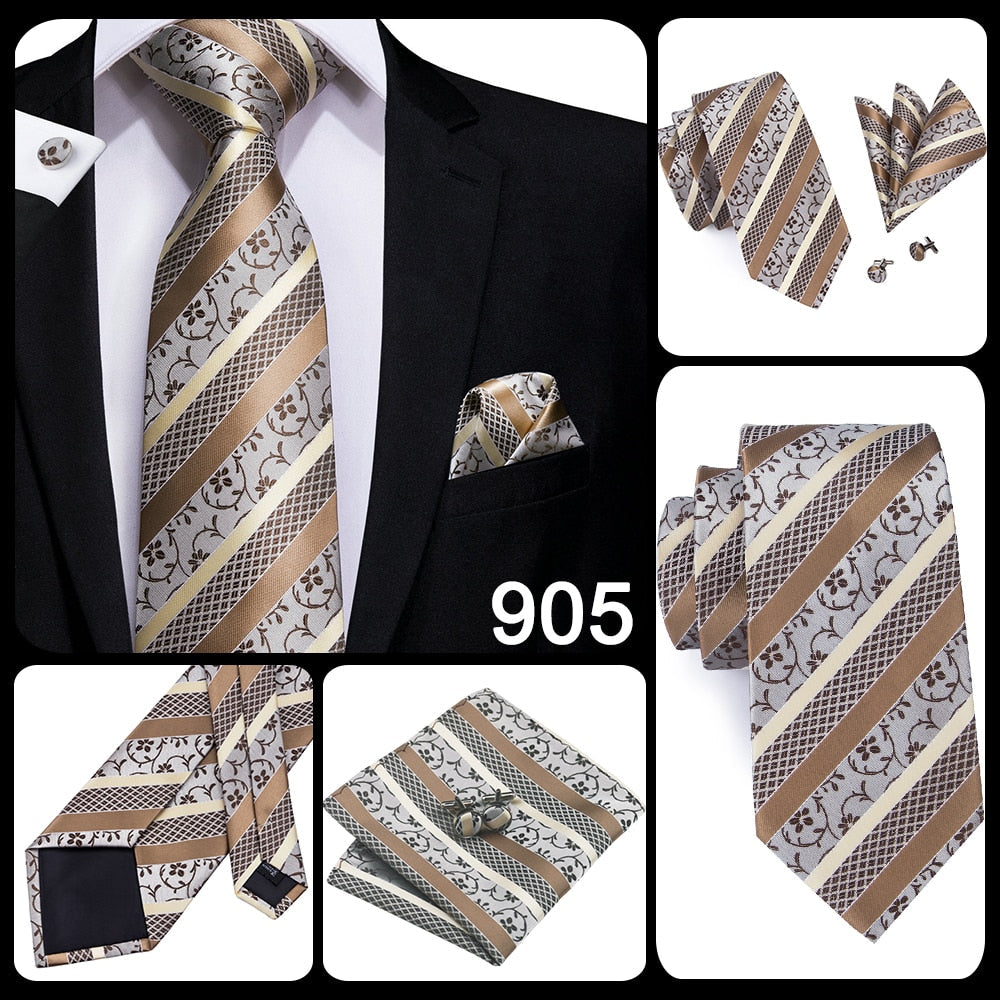 3 Piece Business Classic Blue Black Striped Solid Men's 3.4" Brand Necktie Pocket Square Cufflinks Wedding Party Silk Tie Set The Clothing Company Sydney