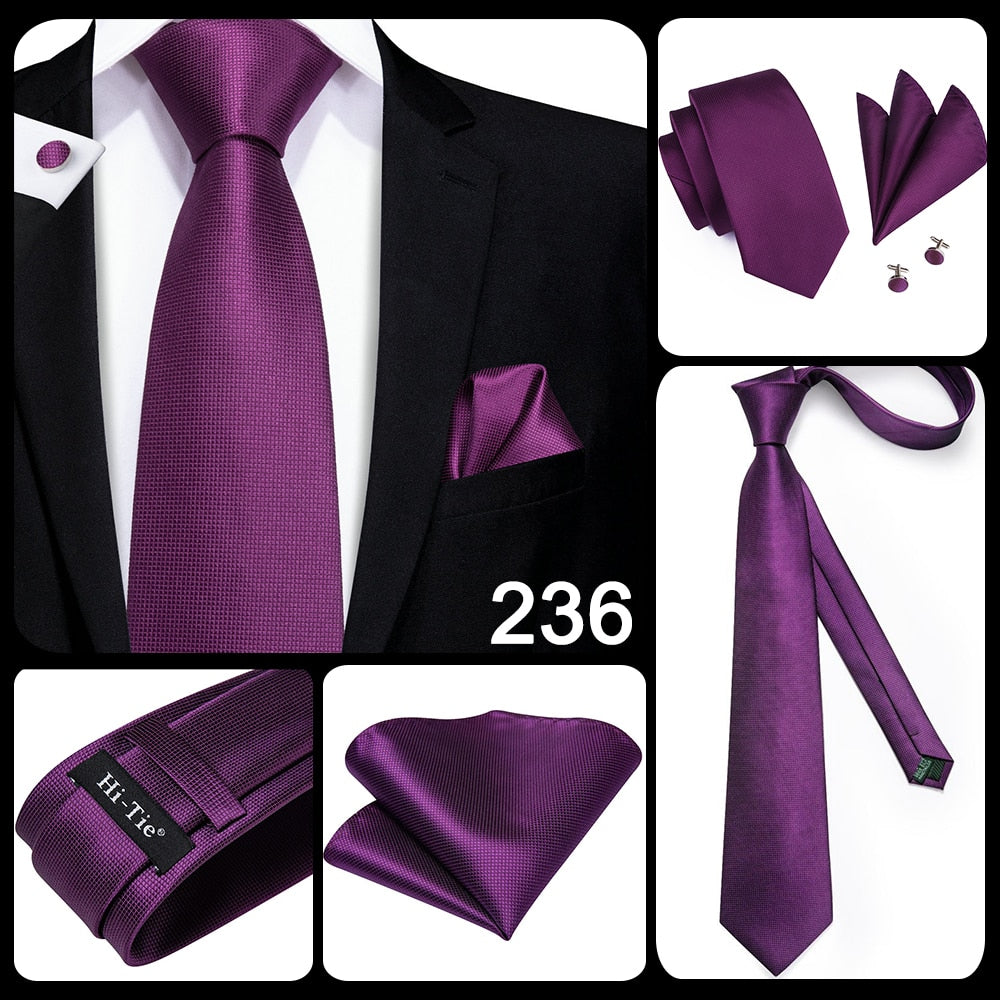3 Piece Business Classic Blue Black Striped Solid Men's 3.4" Brand Necktie Pocket Square Cufflinks Wedding Party Silk Tie Set The Clothing Company Sydney