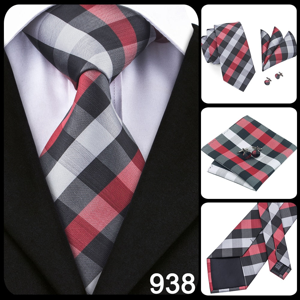 3 Piece Business Classic Blue Black Striped Solid Men's 3.4" Brand Necktie Pocket Square Cufflinks Wedding Party Silk Tie Set The Clothing Company Sydney