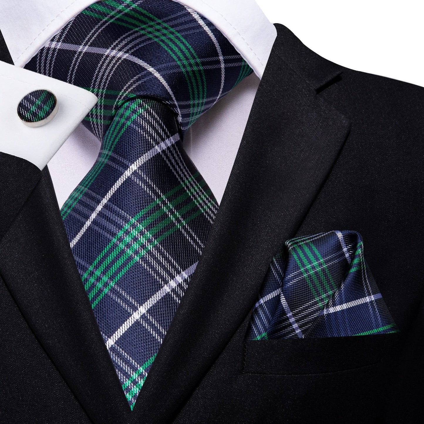 3 Piece Business Classic Blue Black Striped Solid Men's 3.4" Brand Necktie Pocket Square Cufflinks Wedding Party Silk Tie Set The Clothing Company Sydney