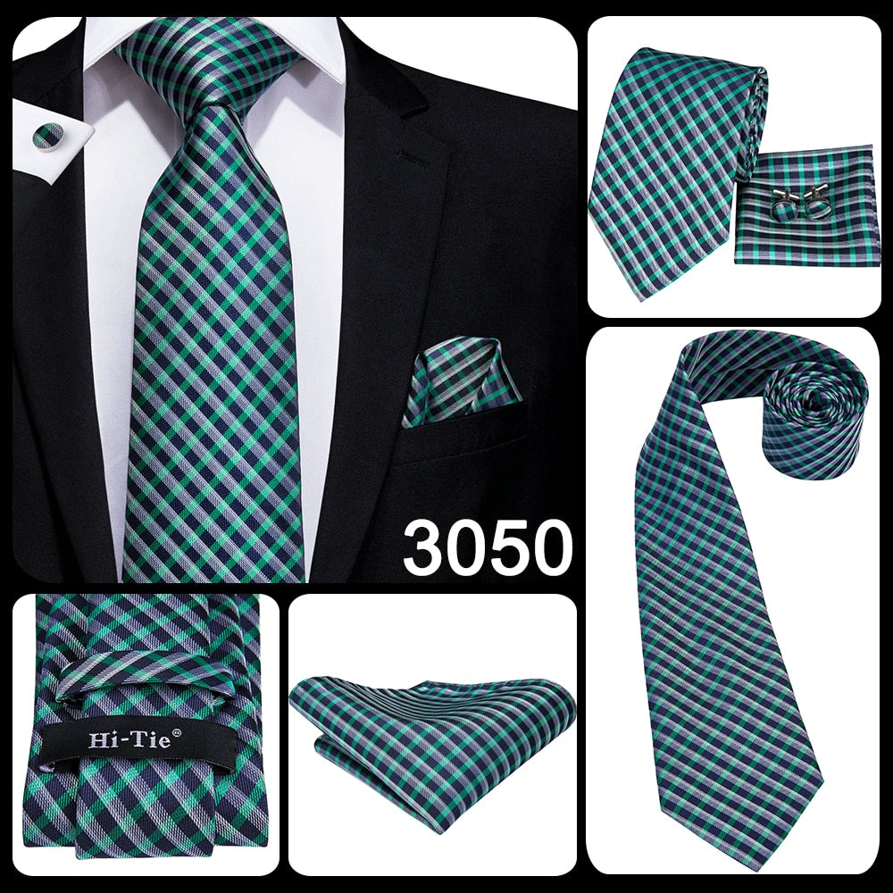 3 Piece Business Classic Blue Black Striped Solid Men's 3.4" Brand Necktie Pocket Square Cufflinks Wedding Party Silk Tie Set The Clothing Company Sydney