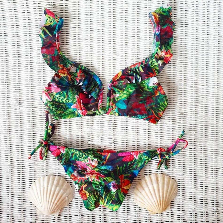 2 Piece Brazilian Women Print Side Tie Swimwear Push Up Swimsuit Bath Suit Bikini Set The Clothing Company Sydney