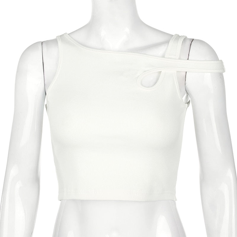 Sleeveless Summer White Tank Top Bandage Hollow Out Ribbed Crop Tops Tees Fashion Fitness Mini Vest Top The Clothing Company Sydney