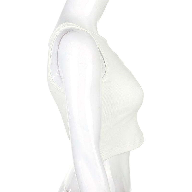 Sleeveless Summer White Tank Top Bandage Hollow Out Ribbed Crop Tops Tees Fashion Fitness Mini Vest Top The Clothing Company Sydney