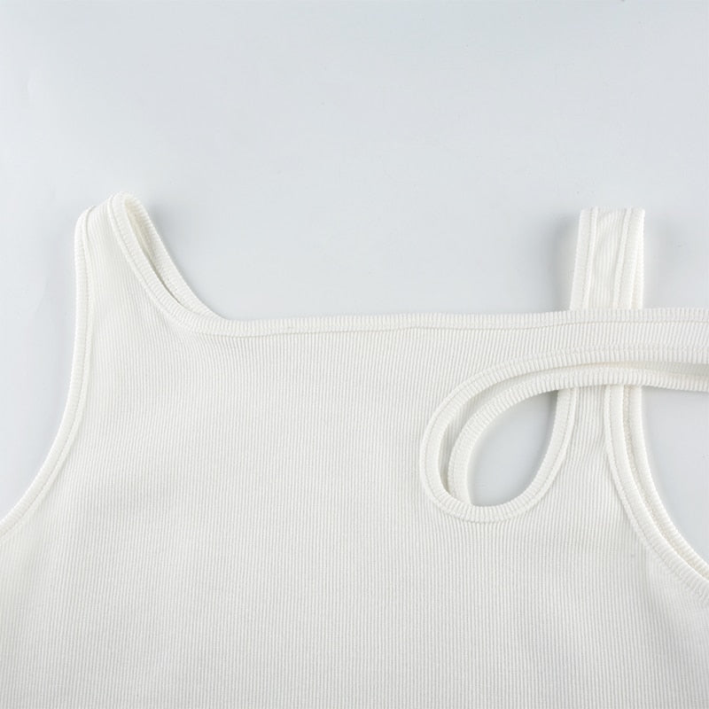 Sleeveless Summer White Tank Top Bandage Hollow Out Ribbed Crop Tops Tees Fashion Fitness Mini Vest Top The Clothing Company Sydney