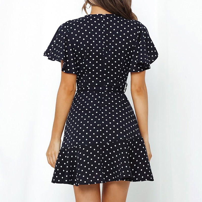 Summer Boho Print Women Sexy V Neck Holiday Beach A Line Short Sleeve Ruffles Bandage Mini Dress The Clothing Company Sydney