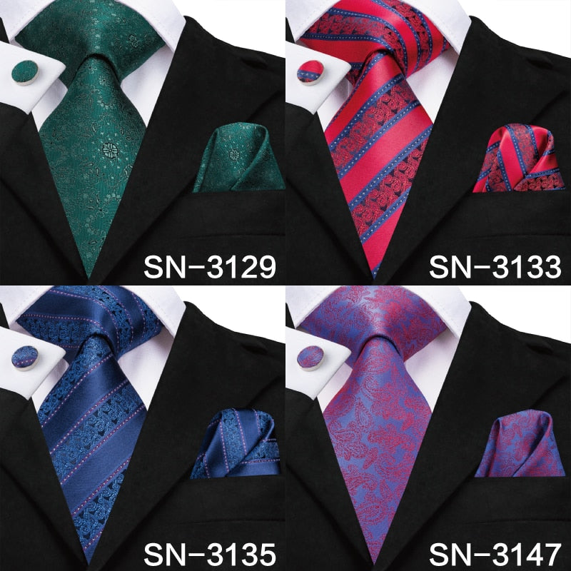 3 Piece 8.5cm Silk Men Floral Red Blue Neckties Classic Party Wedding Pocket Square Cufflinks Luxury Tie Set The Clothing Company Sydney
