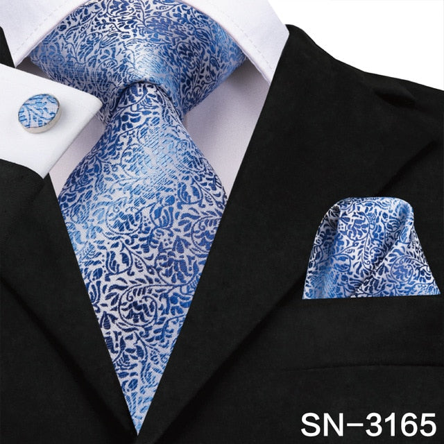 3 Piece 8.5cm Silk Men Floral Red Blue Neckties Classic Party Wedding Pocket Square Cufflinks Luxury Tie Set The Clothing Company Sydney