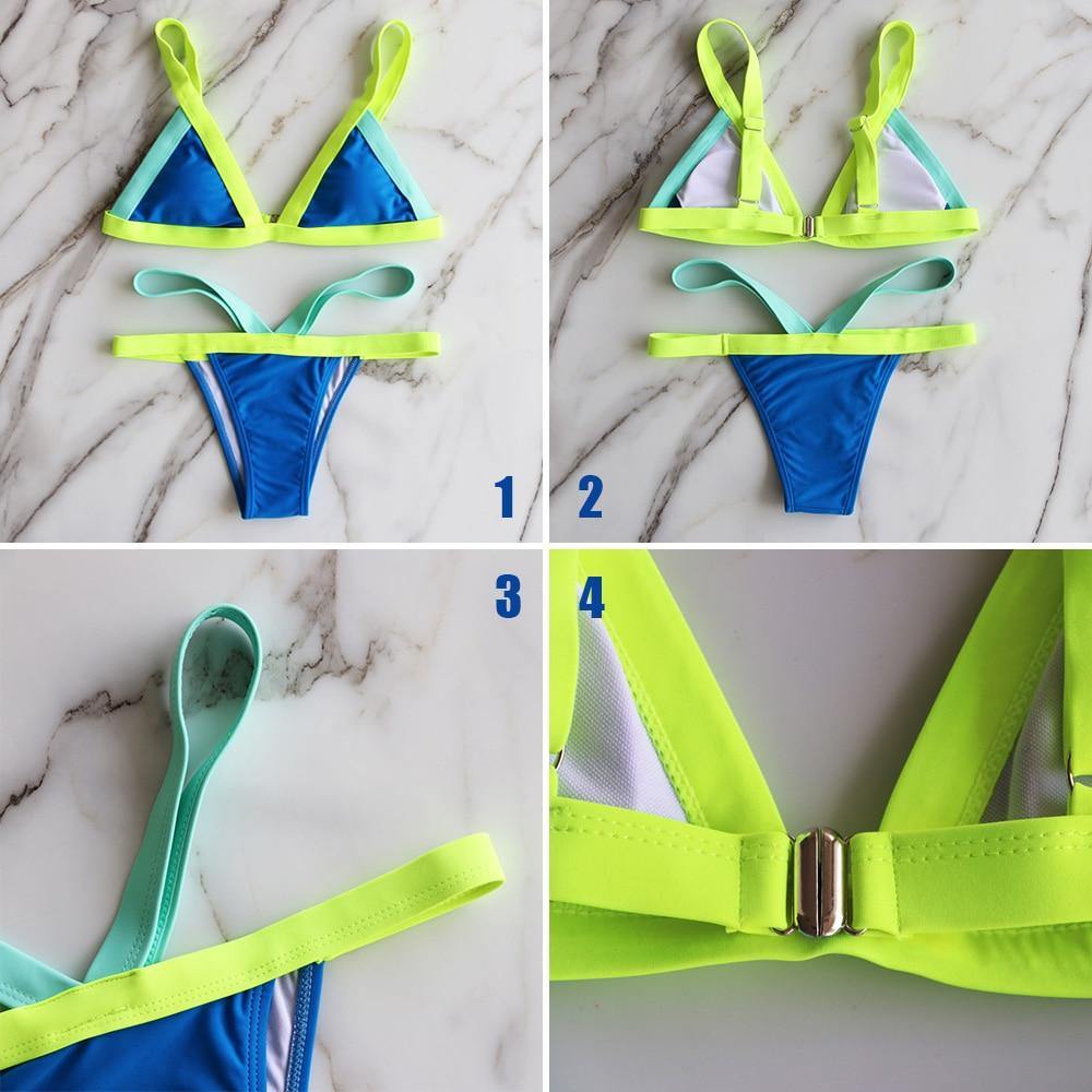 2 Piece Patchwork Swimsuit Brazilian Solid Swimwear Thong Beachwear High Cut Bathing Suit Swimwear Bikini Set The Clothing Company Sydney