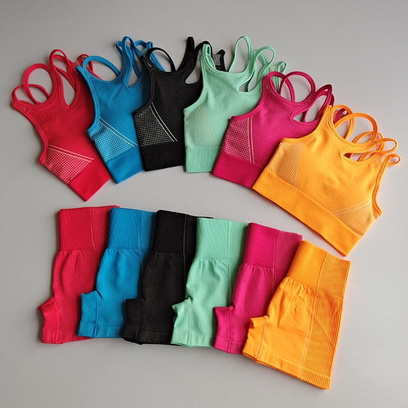 2 Piece Seamless Sports Bras Fitness Shorts Yoga Set Gym Breathable Stretch Sports Suit Running Training Wear The Clothing Company Sydney