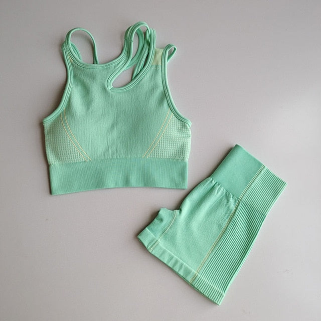 2 Piece Seamless Sports Bras Fitness Shorts Yoga Set Gym Breathable Stretch Sports Suit Running Training Wear The Clothing Company Sydney