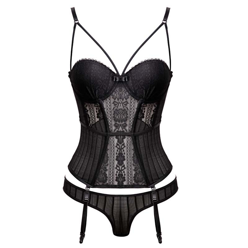 Bustier With Cup Girdle With Straps Transparent Underwear Tops Lingerie Corsets with G-String Set The Clothing Company Sydney
