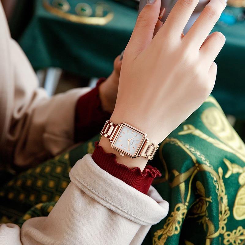 Ladies Square Watch Luxury Brand Fashion Simple Dress Quartz Ultra-thin Watch Waterproof Rose Gold Watch The Clothing Company Sydney