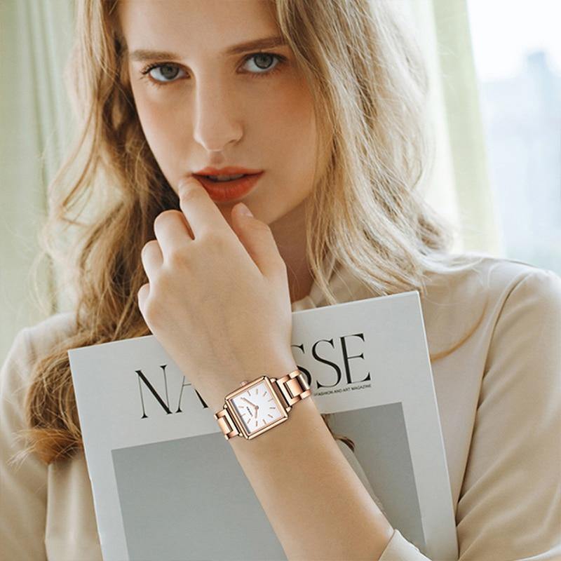 Ladies Square Watch Luxury Brand Fashion Simple Dress Quartz Ultra-thin Watch Waterproof Rose Gold Watch The Clothing Company Sydney
