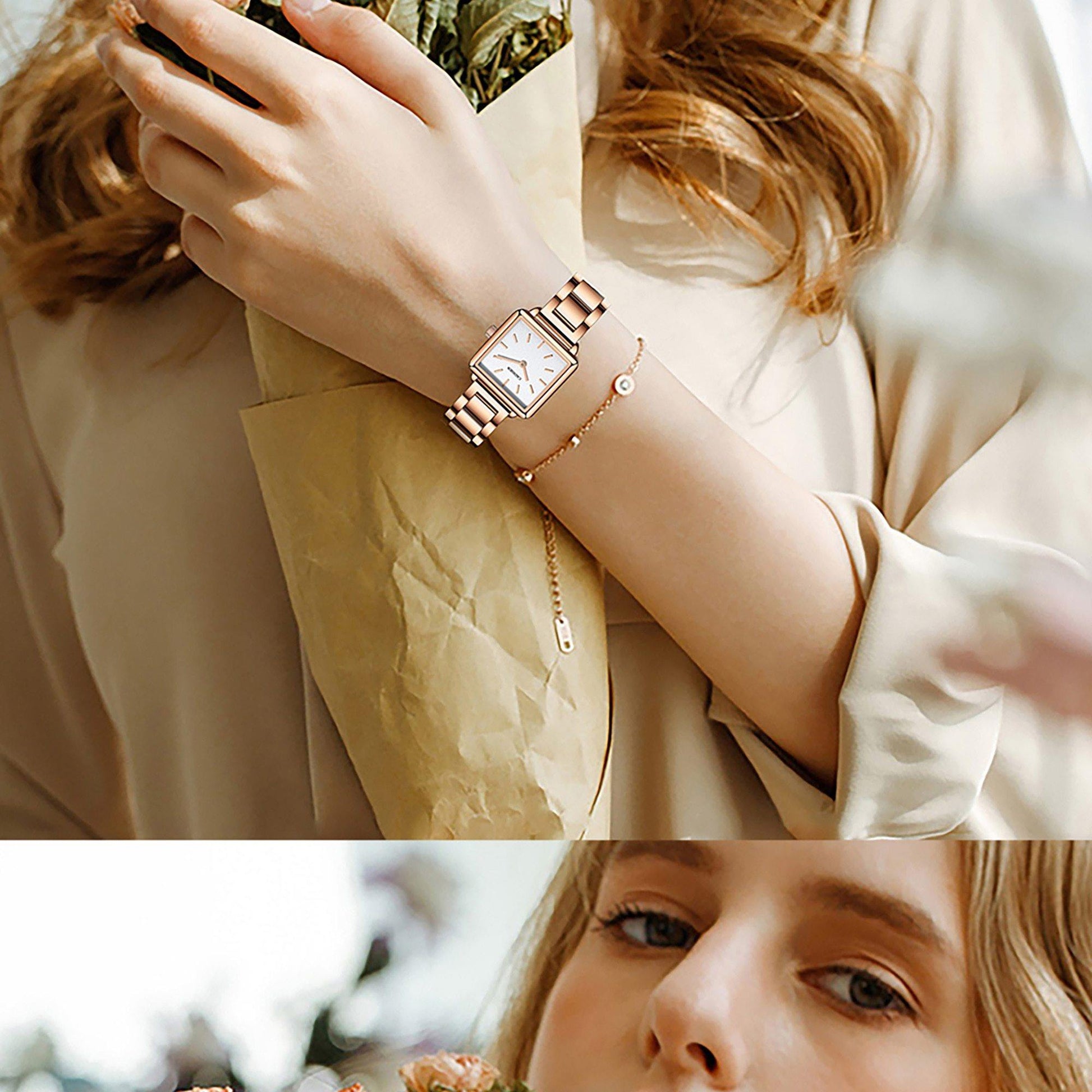 Ladies Square Watch Luxury Brand Fashion Simple Dress Quartz Ultra-thin Watch Waterproof Rose Gold Watch The Clothing Company Sydney