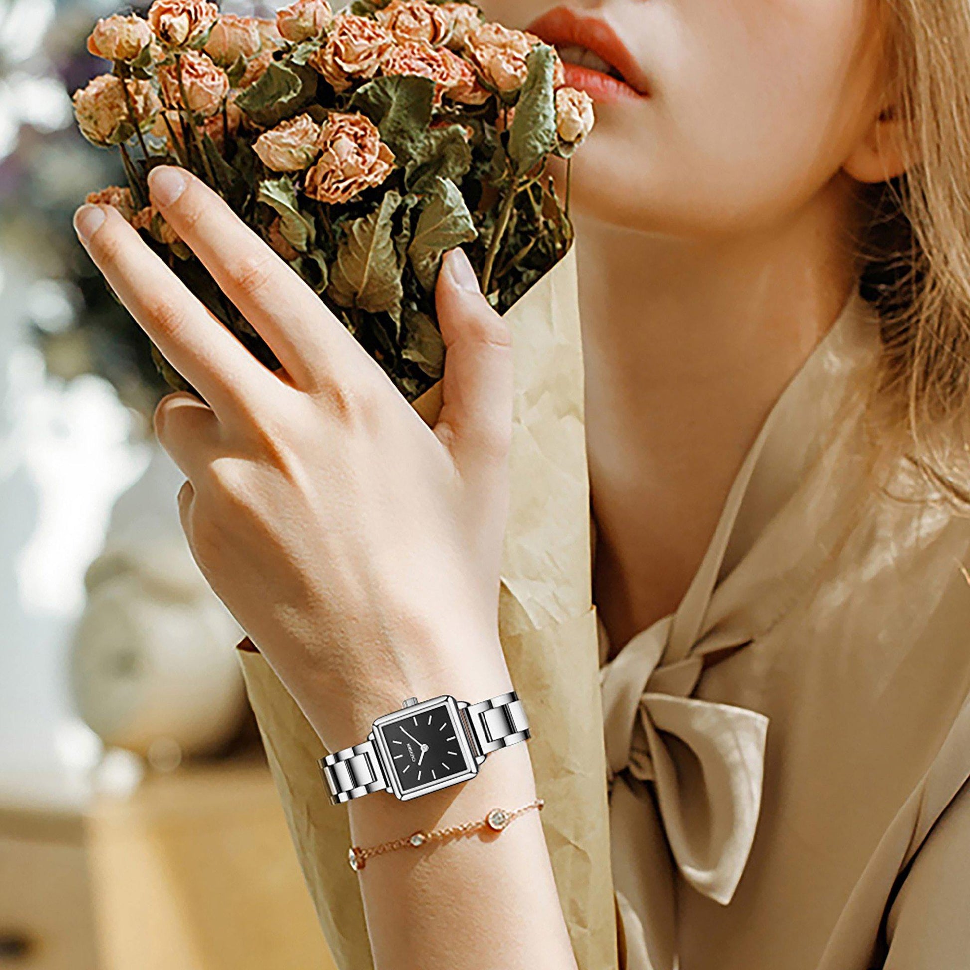 Ladies Square Watch Luxury Brand Fashion Simple Dress Quartz Ultra-thin Watch Waterproof Rose Gold Watch The Clothing Company Sydney