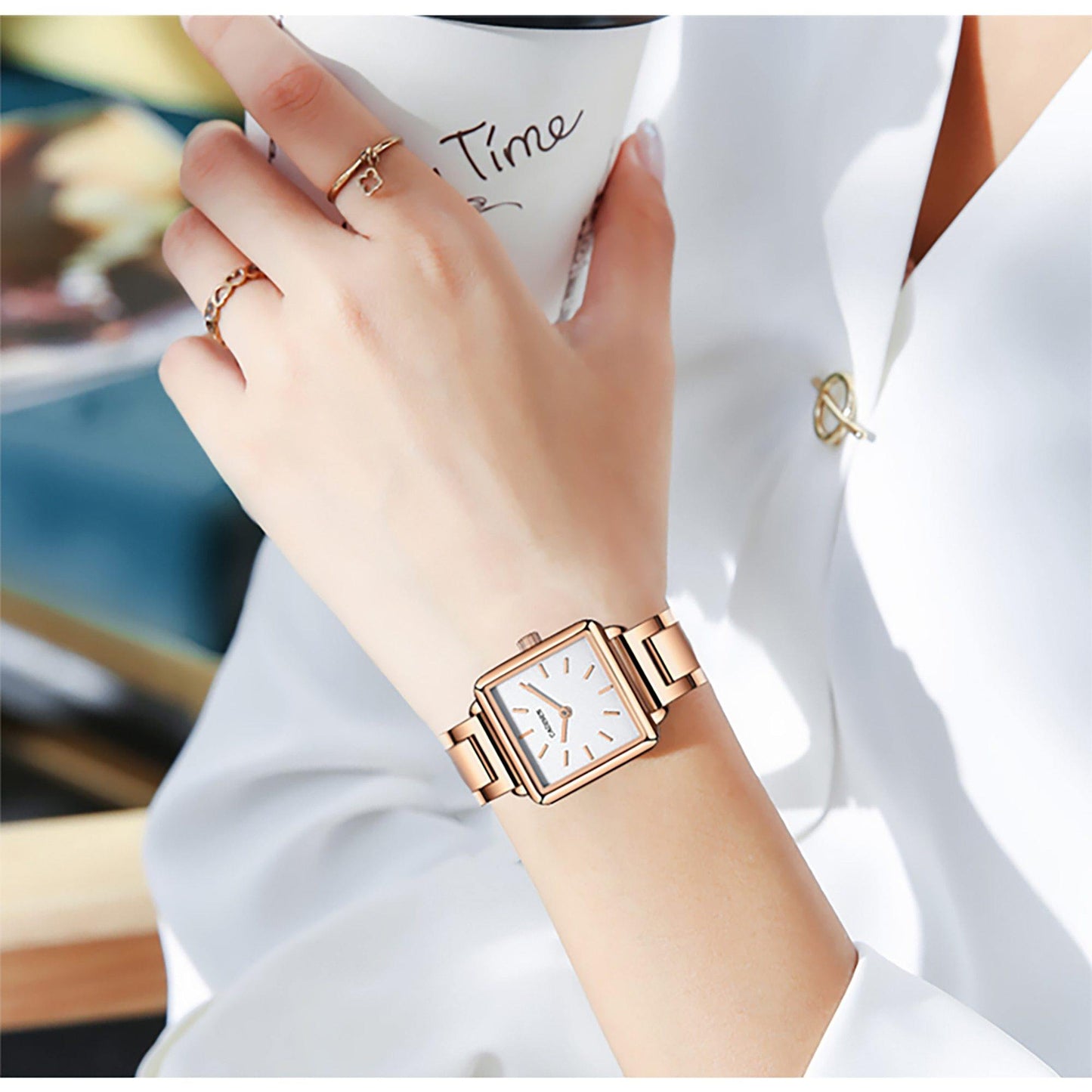 Ladies Square Watch Luxury Brand Fashion Simple Dress Quartz Ultra-thin Watch Waterproof Rose Gold Watch The Clothing Company Sydney