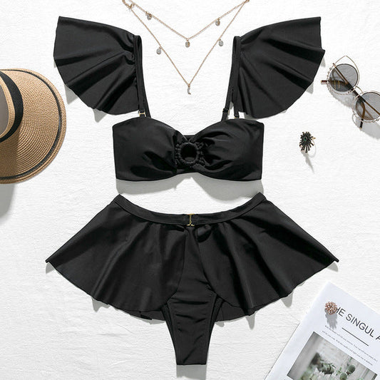 2 Piece High waist Ruffle swimsuit female swimwear women Off shoulder retro bathing suit with skirt Bikini Set The Clothing Company Sydney