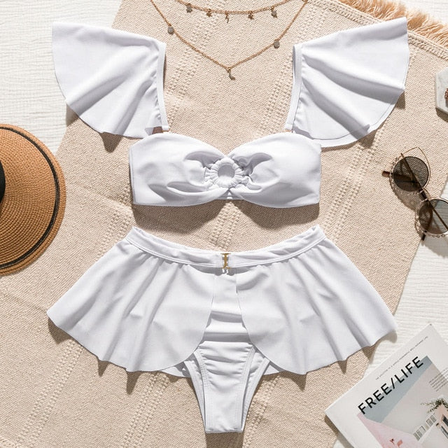 2 Piece High waist Ruffle swimsuit female swimwear women Off shoulder retro bathing suit with skirt Bikini Set The Clothing Company Sydney